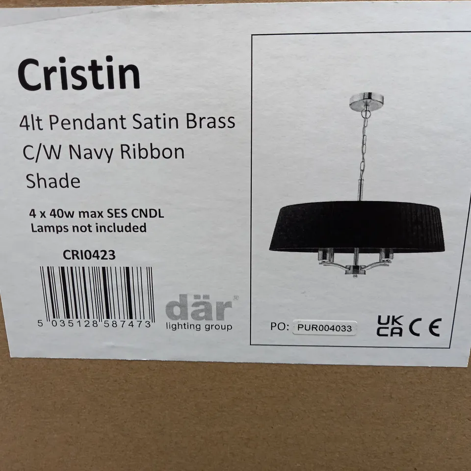 CRISTIN 4 LIGHT PENDANT SATIN BRASS WITH NAVY SHADE