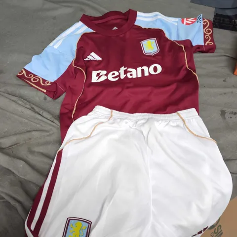 ASTON VILLA FC FOOTBALL KIT – ADIDAS, BETANO SPONSOR, MAROON WITH LIGHT BLUE SLEEVES – KIDS SIZE 26 SLIM FIT