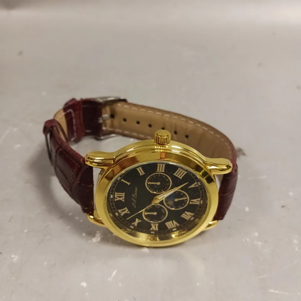 MENS LA BANUS WATCH – GOLD COLOUR CASE – LEATHER STRAP