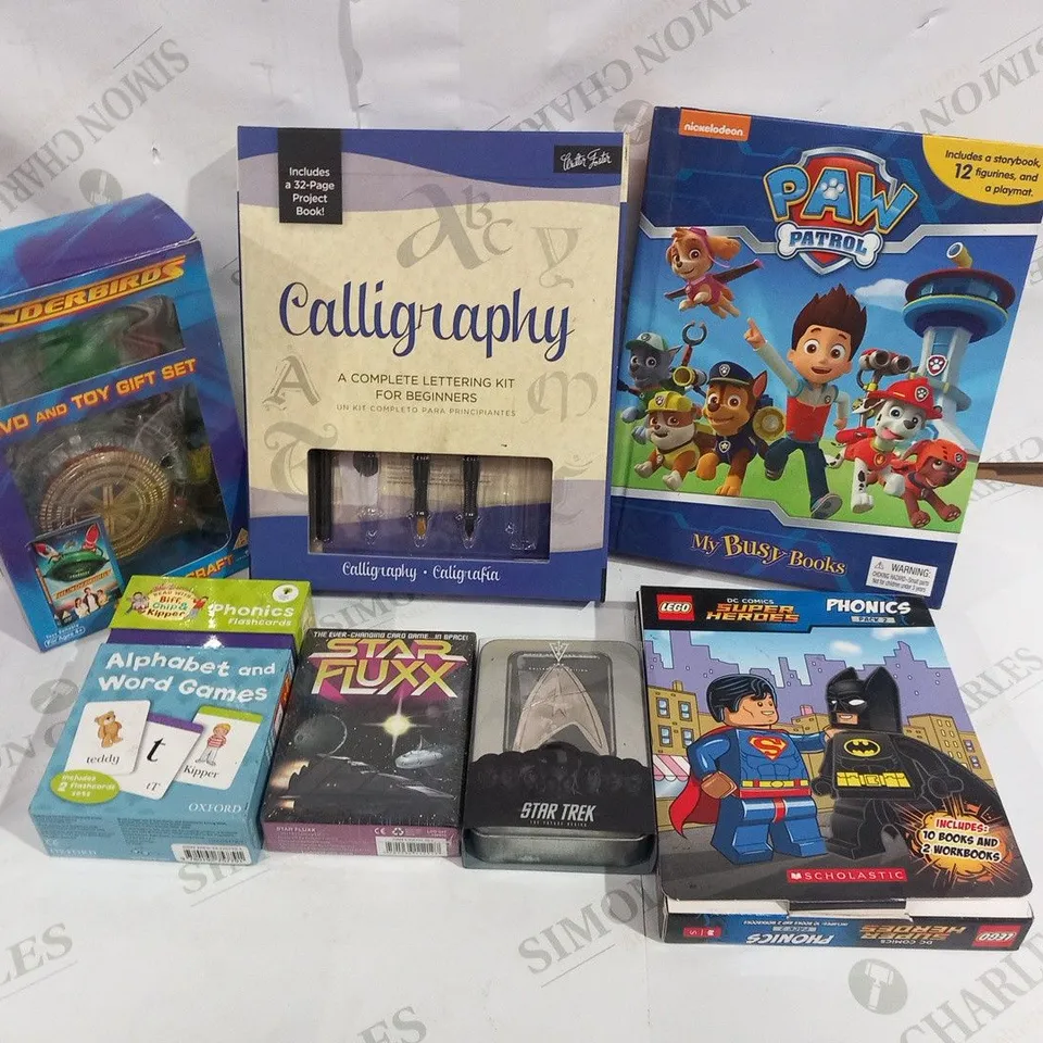 APPROXIMATELY 10 ASSORTED PRODUCTS TO INCLUDE; CALLIGRAPHY BEGINNERS KIT, THUNDERBIRDS DVD AND TOY GIFT SET AND STAR TREK 