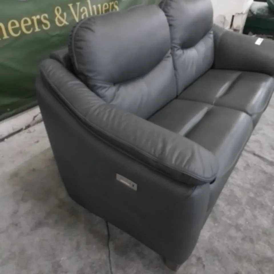 DESIGNER G PLAN MADE JACKSON CAMBRIDGE BLUE LEATHER ELECTRIC RECLINING THREE SEATER SOFA