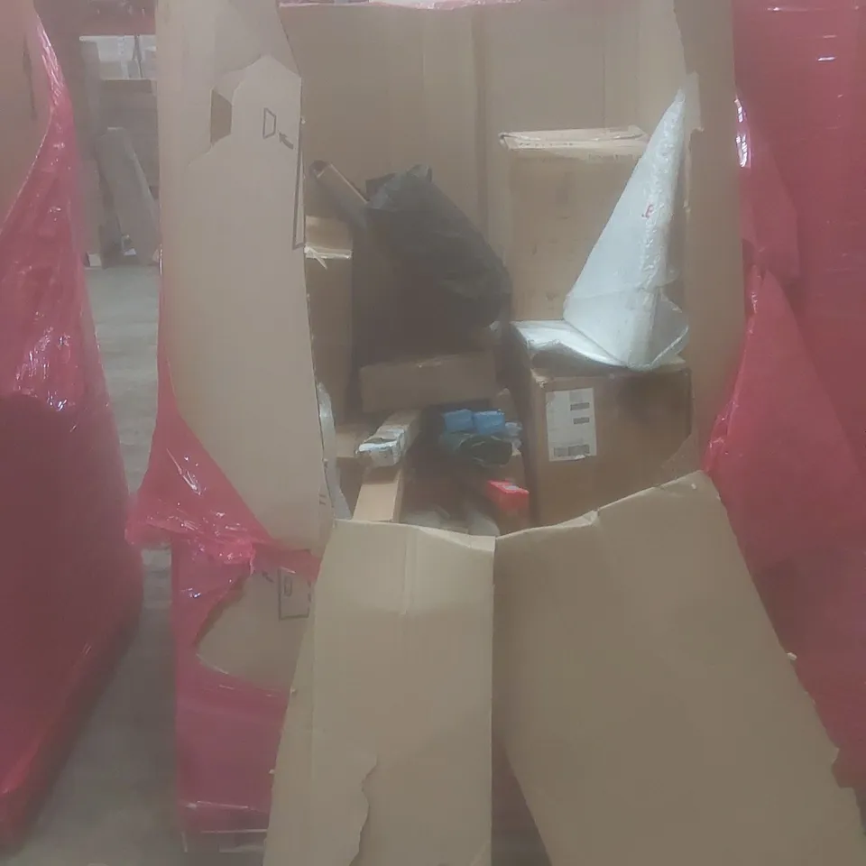 PALLET OF ASSORTED HOUSEHOLD GOODS AND PRODUCTS TO INCLUDE; SHOWER PRODUCTS, A LARGE NUMBER OF JUICERS, RGB BACK-LIGHTS, DOORWAY CHIN-UP BAR ETC