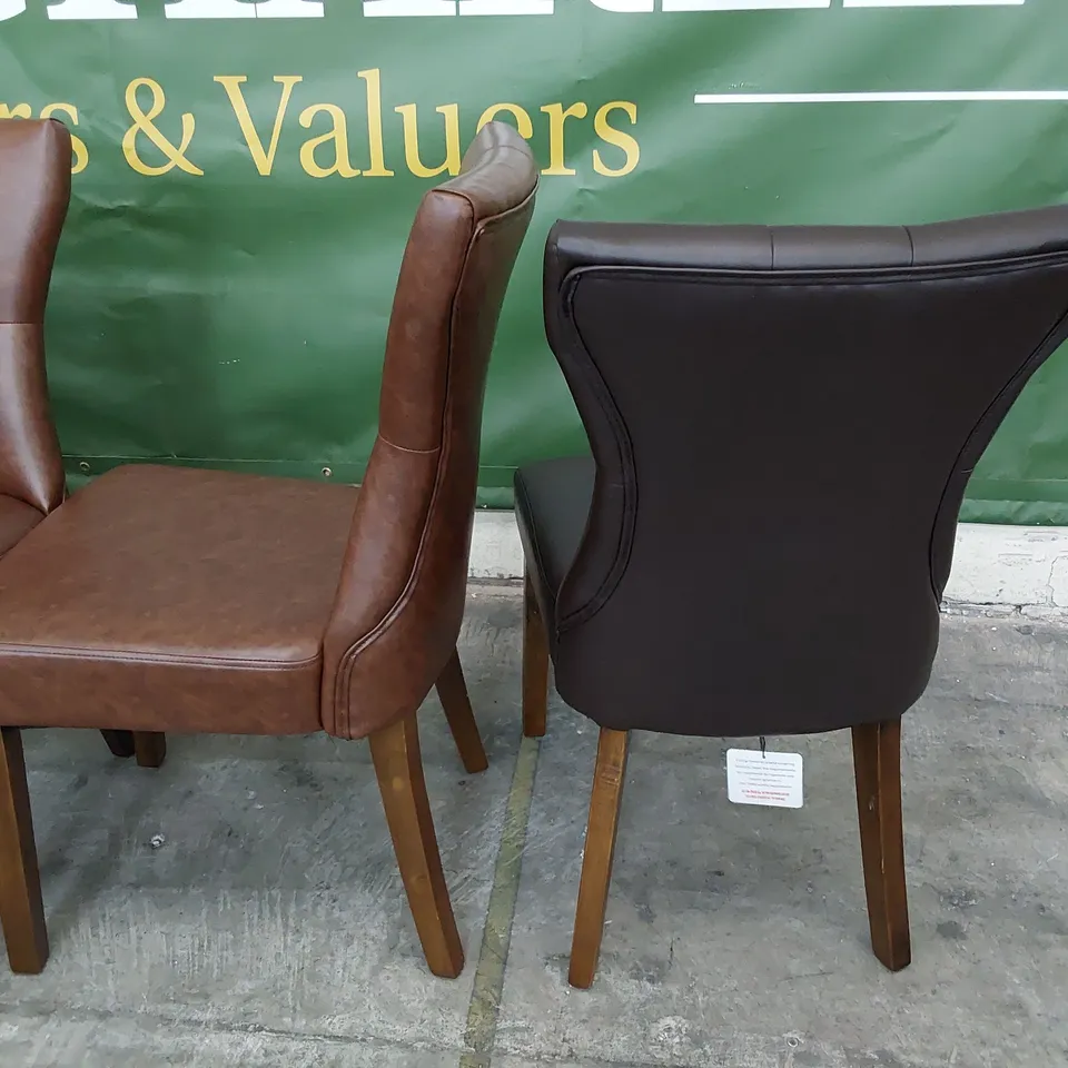 FOUR UPHOLSTERED BUTTONED BACK DINING CHAIRS (2× CHESTNUT PU, 2× BROWN PU)