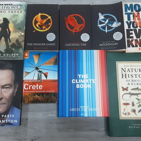 CAGE OF ASSORTED BOOKS TO INCLUDE TITLES BY SUZANNE COLLINS, JOHN STEINBECK, J.R.R TOLKIEN, BRYAN CRANSTON, GRETA THUNBERG, SARA SHERIDAN