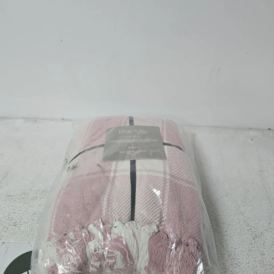 Lifestyle Collection by Emma Barclay Throw – Pink Plaid, 228 cm x 254 cm (90 x 100 in) – 100% Cotton from Recycled Fibres