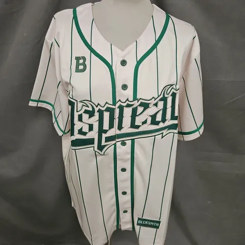 BLCKSMITH BASEBALL STYLE JERSEY IN GREEN/OFFWHITE SIZE XL