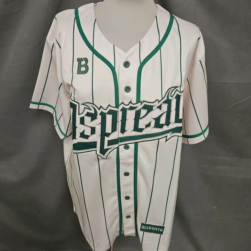 BLCKSMITH BASEBALL STYLE JERSEY IN GREEN/OFFWHITE SIZE XL