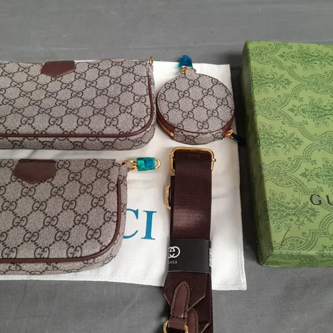 BOXED GUCCI 3 PIECE BAG WITH STRAP - COMES WITH VARICATION AND RECEIPT