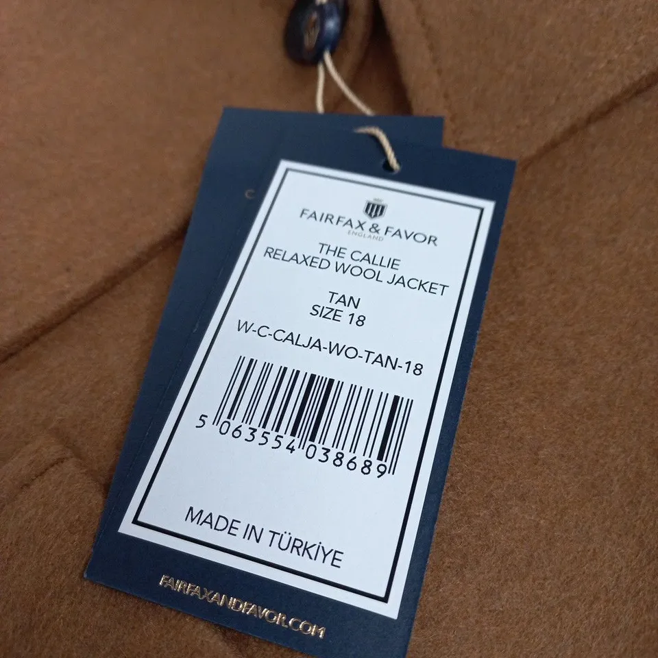 FAIRFAX & FAVOR THE CALLIE RELAXED WOOL JACKET – TAN, SIZE 18 (MEN)