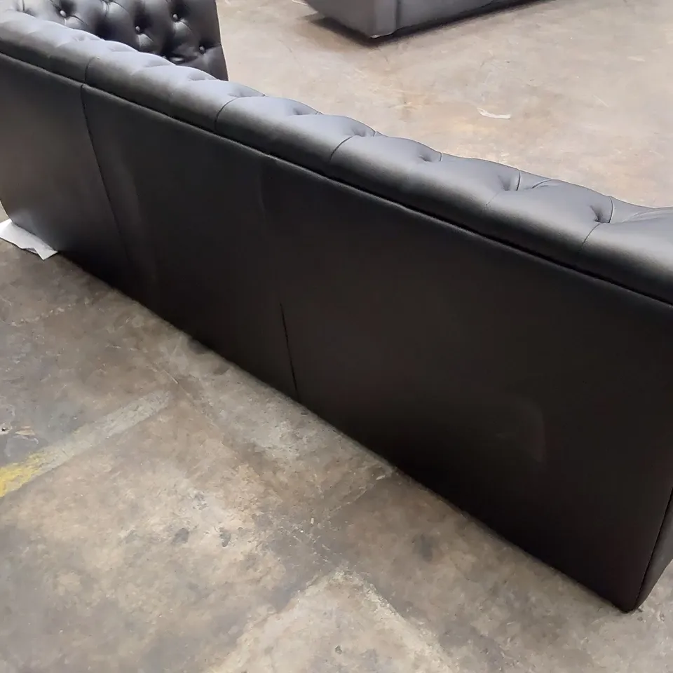 DESIGNER THREE SEATER CHESTERFIELD SOFA BLACK LEATHER 