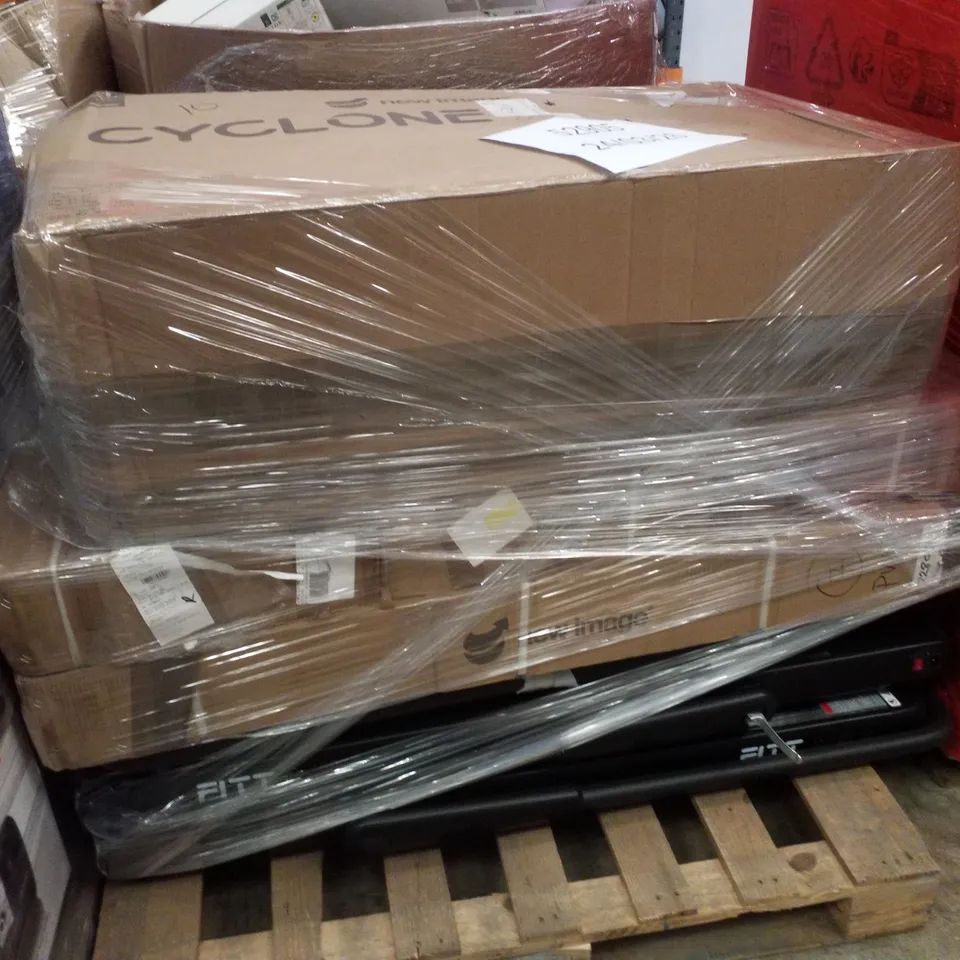 PALLET CONTAINING ASSORTED FITNESS EQUIPMENT INCLUDING CYCLONE X3 AIR ASSAULT BIKE & FITT MILL TREADMILL