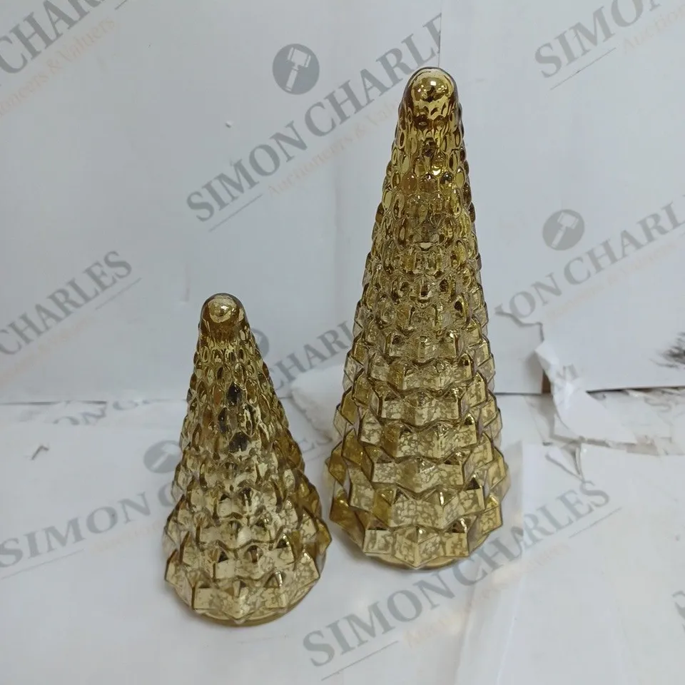 ALISON CORK SET OF 3 MERCURY GLASS TREES IN ANTIQUE GOLD