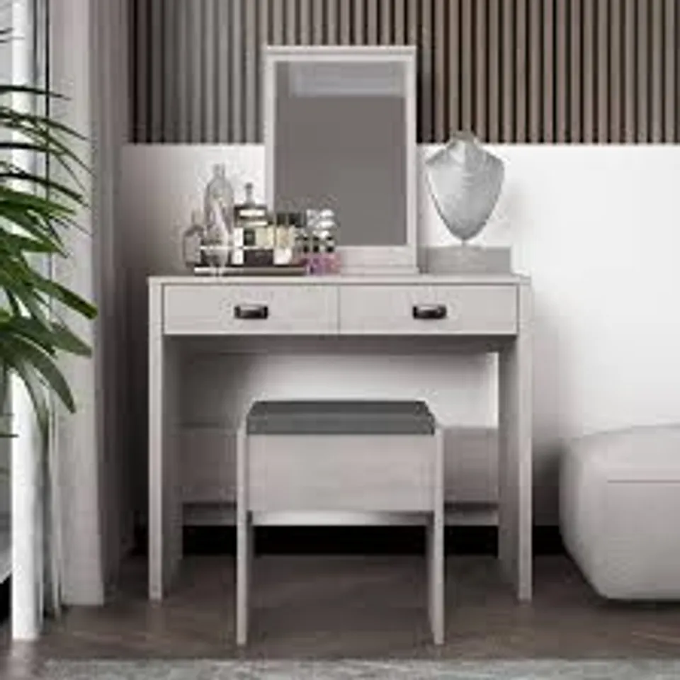 BOXED BRISTOL DRESSING TABLE WITH MIRROR - DUSTY GREY OAK (1 BOX)