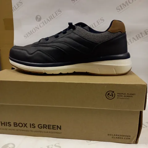 AVENUE NAVY, GREY WITH BROWN FAUX LEATHER DETAILS TRAINERS UK SIZE 9