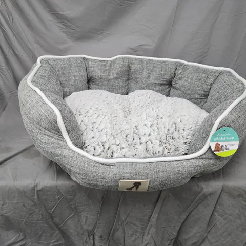 ALL PET SOLUTIONS ALFIE BED RANGE DOG BED – GREY FABRIC WITH PLUSH CUSHION