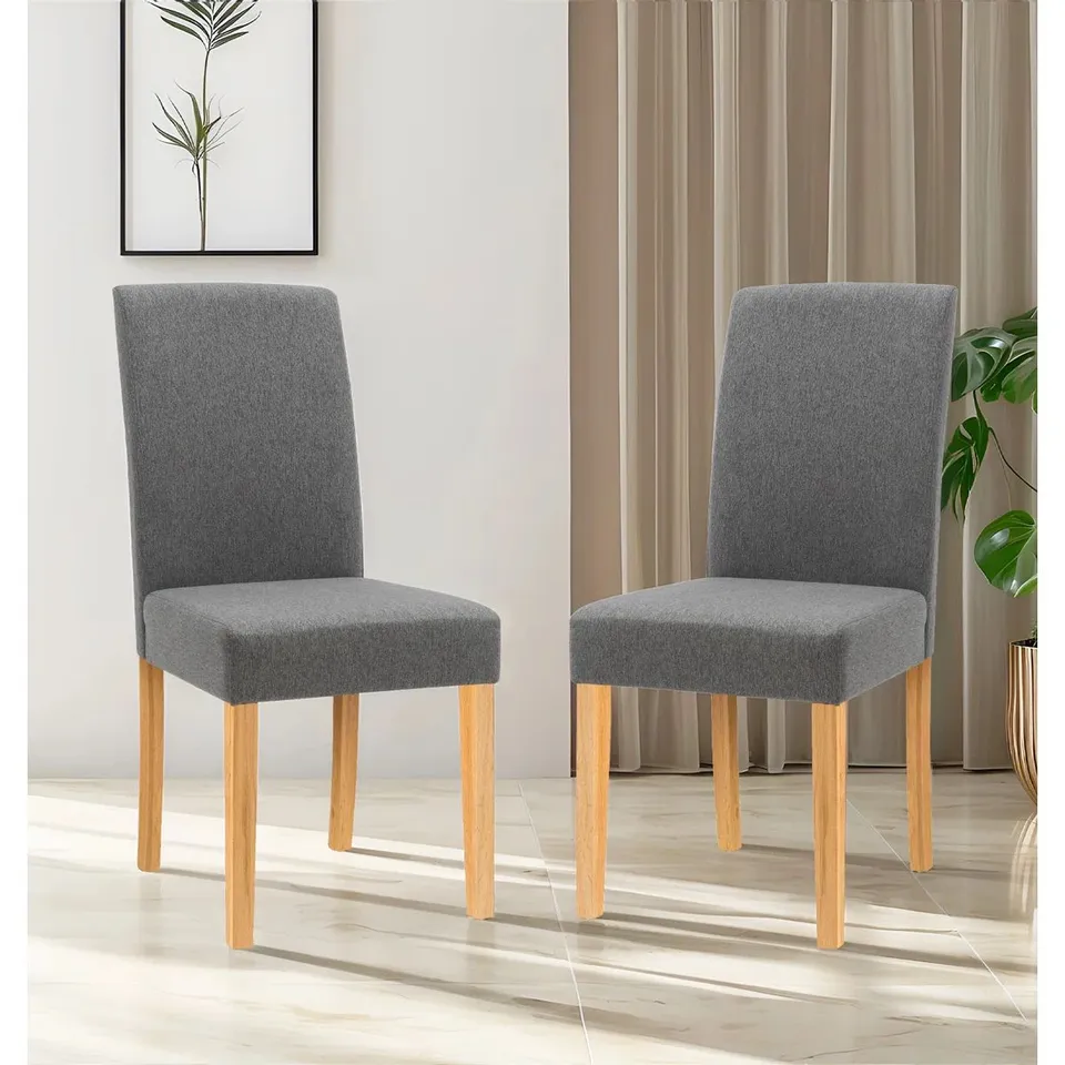 BOXED PAIR OF COLES 45CM H FABRIC UPHOLSTERED PARSONS CHAIRS - GREY
