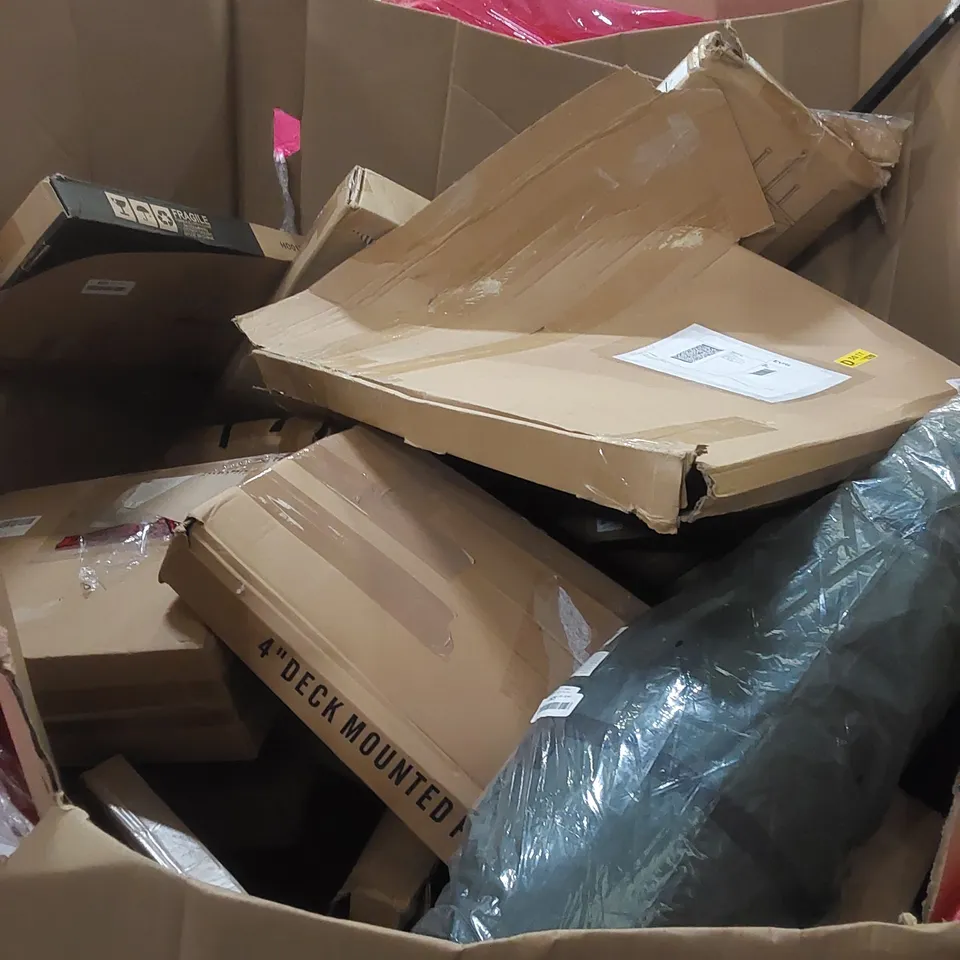 PALLET OF ASSORTED HOUSEHOLD ITEMS AND CONSUMER PRODUCTS TO INCLUDE; AIR COOLER, SHOWER SET, BOXED FURNITURE ETC 