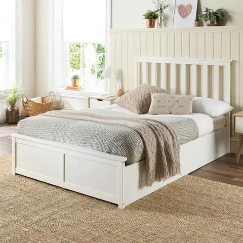 BOXED ASPIRE FURNITURE WOODEN OTTOMAN BED // SMALL DOUBLE - WHITE (2 BOXES)