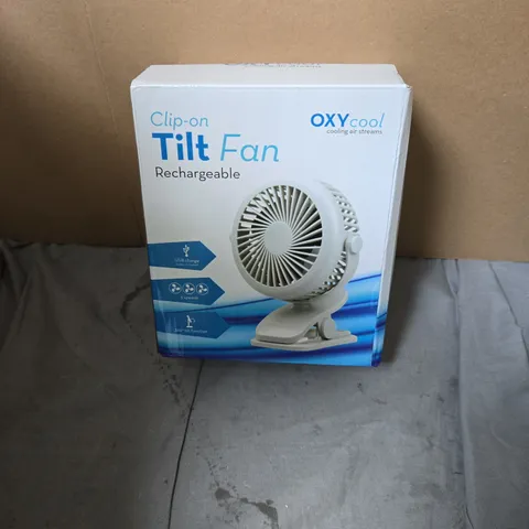 OXYCOOL CLIP-ON TILT FAN – RECHARGEABLE USB DESK FAN (BOXED)