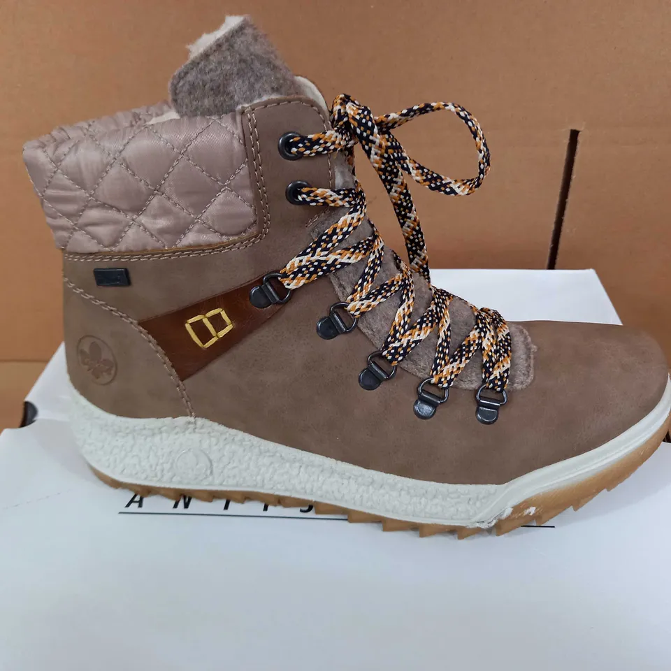 RIEKER WATER RESISTANT LACE UP TAUPE BOOTS - SIZE 6.5