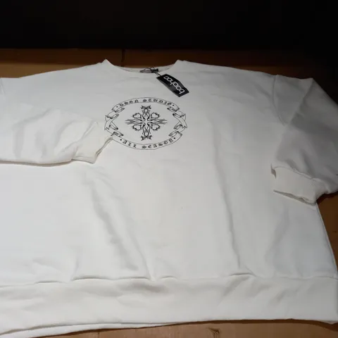 BOOHOO OVERSIZED WHITE SWEATER - L