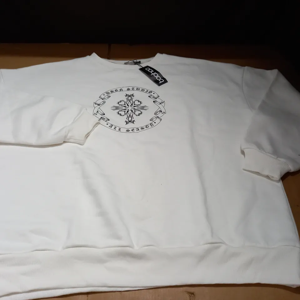 BOOHOO OVERSIZED WHITE SWEATER - L