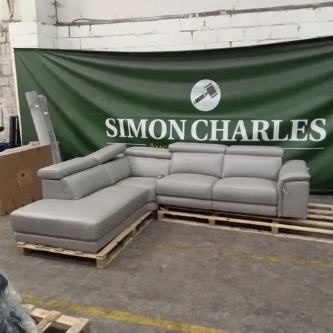QUALITY DESIGNER GREY LEATHER POWER RECLINING CORNER SOFA