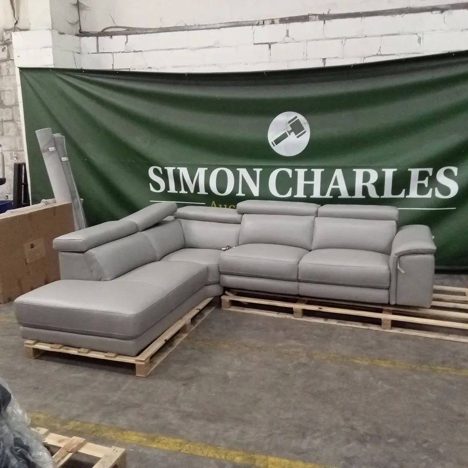 QUALITY DESIGNER GREY LEATHER POWER RECLINING CORNER SOFA