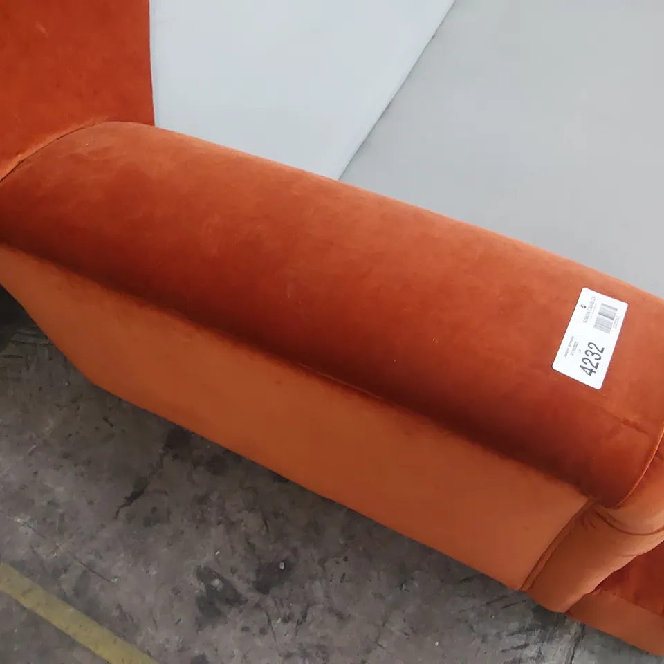 DESIGNER THREE SEATER SOFA FRAME BURNT ORANGE PLUSH FABRIC