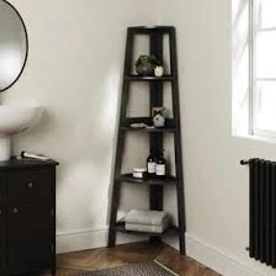 BOXED NAUTICAL CORNER LADDER SHELVING UNIT - BLACK (1 BOX)