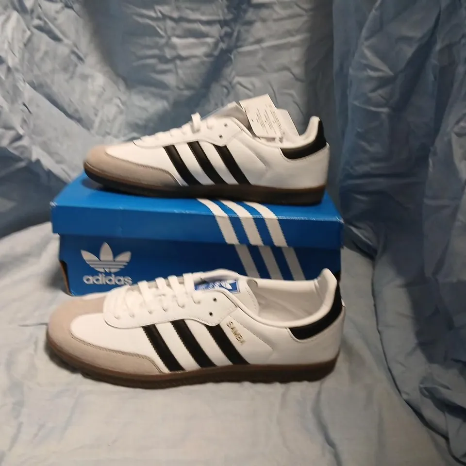 ADIDAS SAMBA OG SNEAKERS – WHITE/BLACK WITH BEIGE SUEDE TOE, UK 9