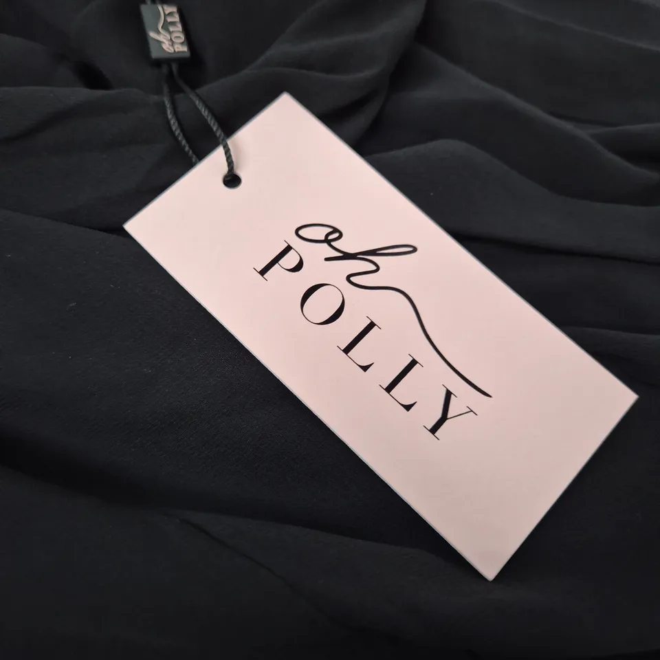 OH POLLY BLACK DRAPED NECK DRESS – UK SIZE 8