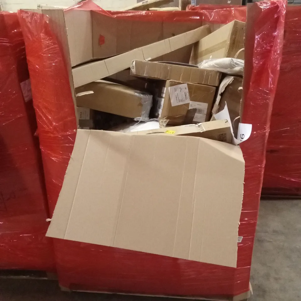 PALLET OF HOUSEHOLD GOODS AND PRODUCTS TO INCLUDE; ARM REST PILLOW, WELKINLAND 88-POCKETS TOOL BAG, SIT AND SPIN BALANCE TRAINING FOR CHILDREN STOOL 