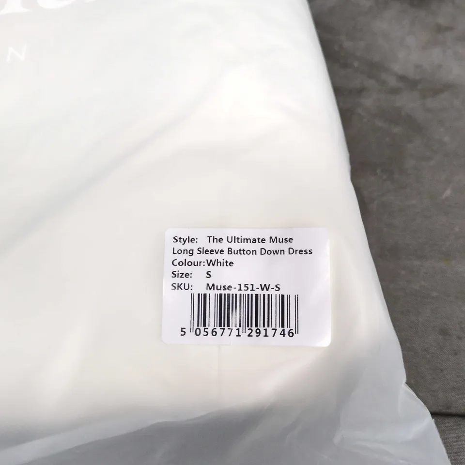 ODDMUSE THE ULTIMATE MUSE LONG SLEEVE BUTTON-DOWN DRESS – WHITE, SIZE S