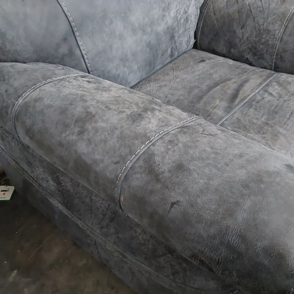 DESIGNER LOUNGE SUITE, COMPRISING LARGE TWO SEATER SOFA & EASY CHAIR ELEPHANT GREY MACAU FABRIC WITH FEATURED STITCHING
