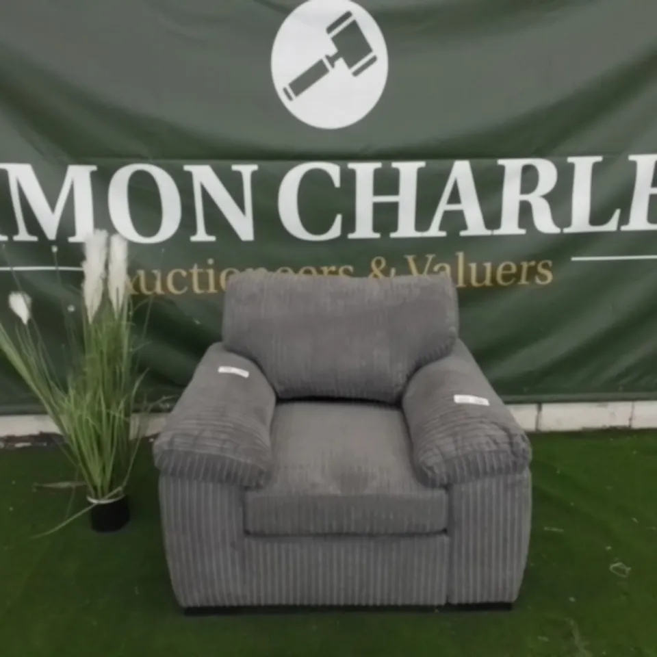 DESIGNER GREY LINED FABRIC ARMCHAIR