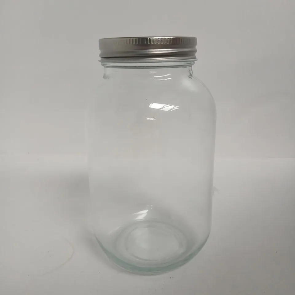 SIX CLEAR GLASS STORAGE JAR WITH METAL SCREW-TOP LID