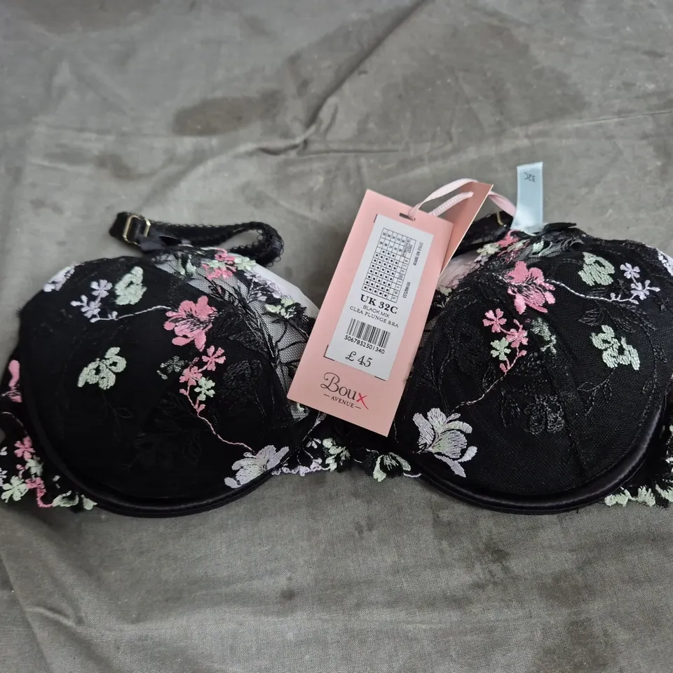 BOUX AVENUE BLACK FLORAL LACE PLUNGE BRA, UK 32C