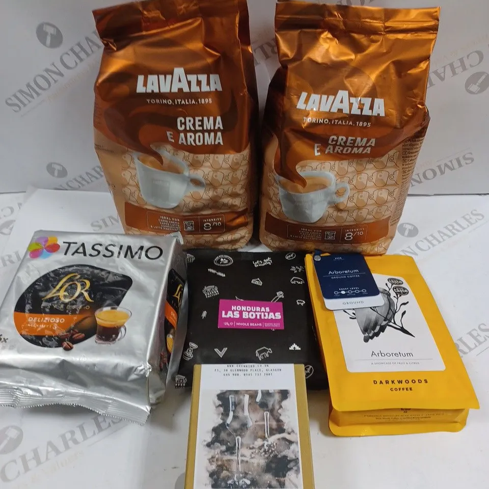6 X ASSORTED COFFEE PRODUCTS TO INCLUDE LAVAZZA, ARBORETUM, OVENBIRD ETC 