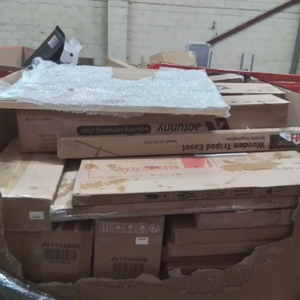 PALLET OF ASSORTED HOUSEHOLD GOODS AND PRODUCTS TO INCLUDE;CAMPING CHAIR,RETRACTABLE SAFETY GATE,UMBRELLA