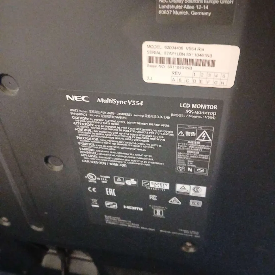 NEC MULTISYNC V554 LCD MONITOR – 55 INCH - COLLECTION ONLY 