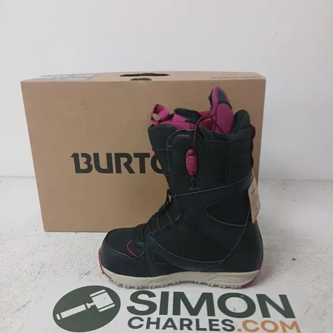 BURTON EMERALD WOMEN'S SNOWBOARD BOOTS – UK 3 (US W5), BLACK WITH PINK TRIM, BOXED