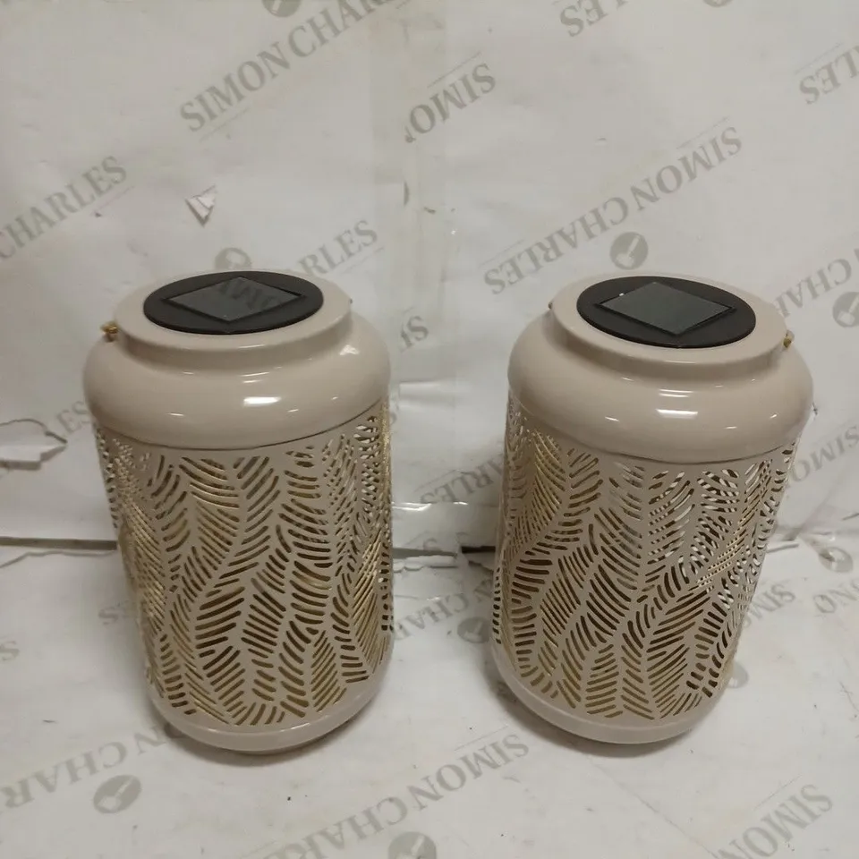 GARDEN REFLECTIONS SET OF 2 PATTERNED SOLAR LANTERNS, LEAF