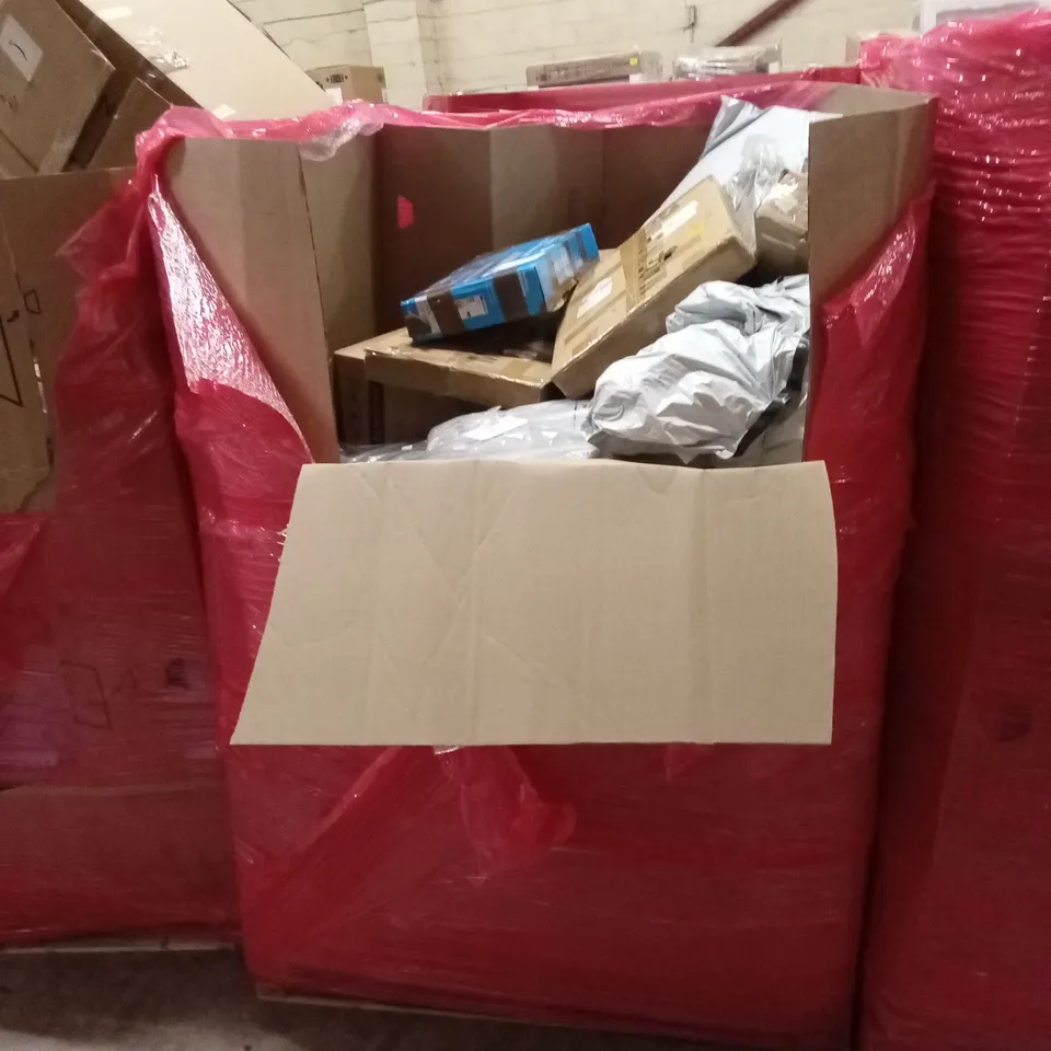 PALLET OF ASSORTED HOUSEHOLD GOODS AND PRODUCTS TO INCLUDE; TOOL-BELT WITH SUSPENDERS, POP-UP TENTS, PICTURE FRAMES, INSECT KILLERS ETC