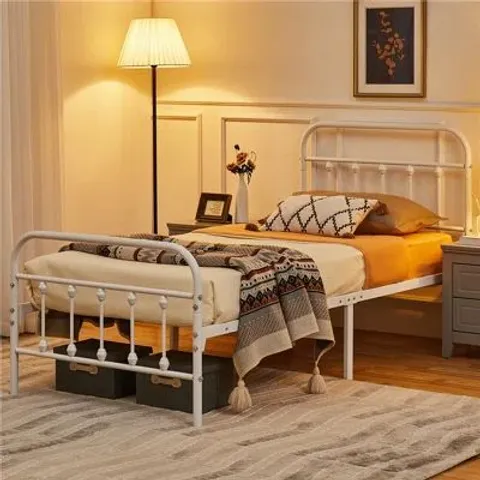 BOXED METAL BED FRAME WITH VINTAGE HEADBOARD - WHITE, 90CM SINGLE (1 BOX)