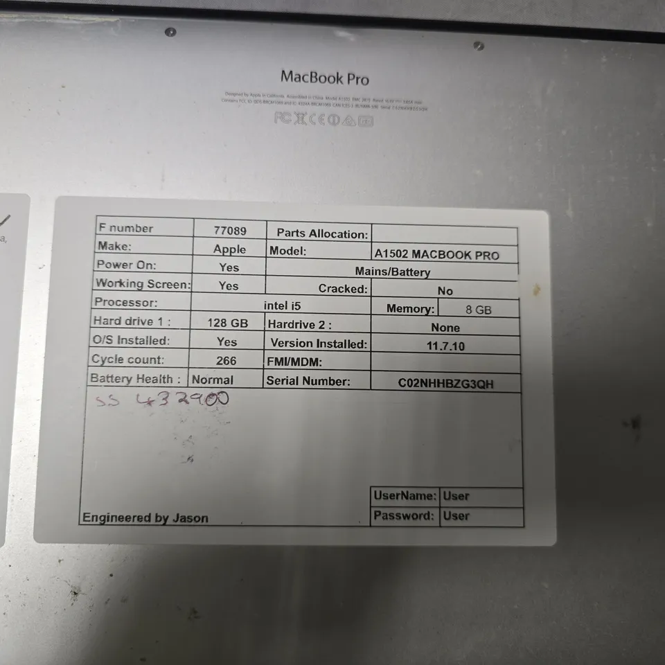 APPLE MACBOOK PRO 13-INCH A1502 – 8GB RAM, 128GB SSD
