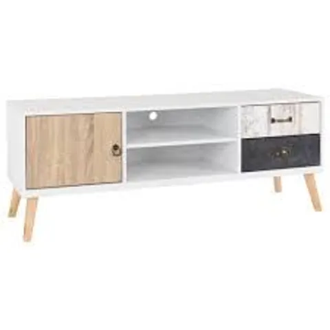 BOXED NORDIC 1 DOOR 2 DRAWER TV UNIT - WHITE / DISTRESSED