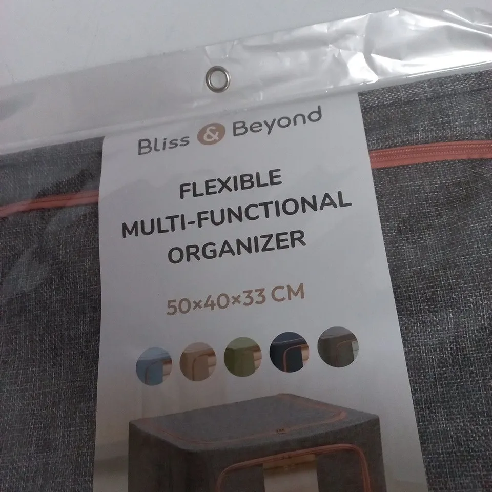 BLISS & BEYOND FLEXIBLE MULTI-FUNCTIONAL ORGANIZER – GREY FABRIC WITH ORANGE ZIP