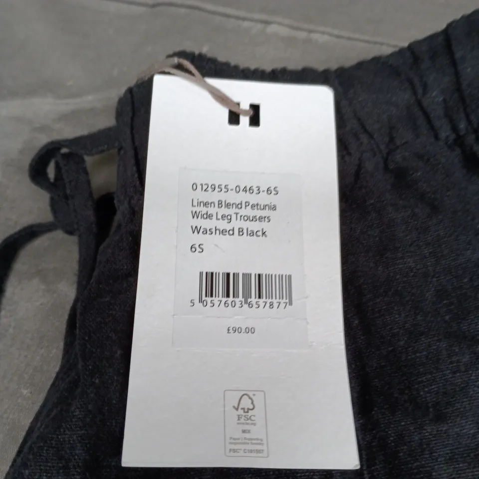 HUSH LINEN BLEND PETUNIA WIDE-LEG TROUSERS, WASHED BLACK, UK 6 SHORT (6S)