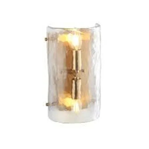BOXED ENDON LIGHTING KELLER BRUSHED AGED BRASS & HANDMADE TEXTURED GLASS DIMMABLE 2LT WALL LIGHT